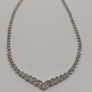 925 Sterling Silver Chevron Necklace with Diamonds